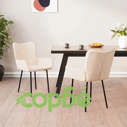 Трапезни столове, 2 бр, кремави, кадифе ➤ топ цена ➤ sorbe.bg