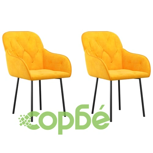 Трапезни столове, 2 бр, жълти, кадифе ➤ топ цена ➤ sorbe.bg