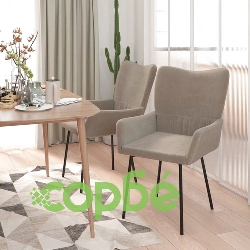Трапезни столове, 2 бр, светлосиви, кадифе ➤ топ цена ➤ sorbe.bg