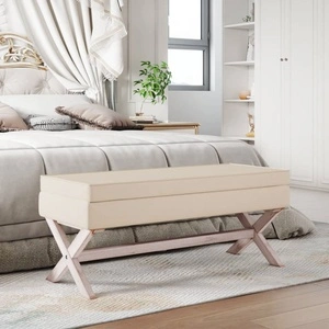 Табуретка за съхранение, 110x45x49 см, лен