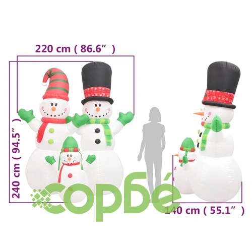 Семейство надуваеми снежни човеци с LED, 240 см ➤ топ цена ➤ sorbe.bg