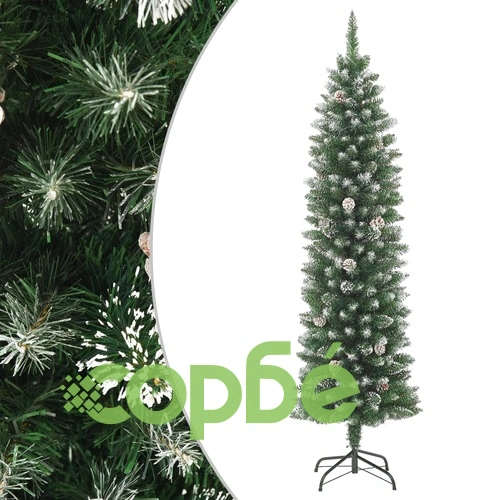 Изкуствена тънка коледна елха със стойка, 120 см, PVC ➤ топ цена ➤ sorbe.bg