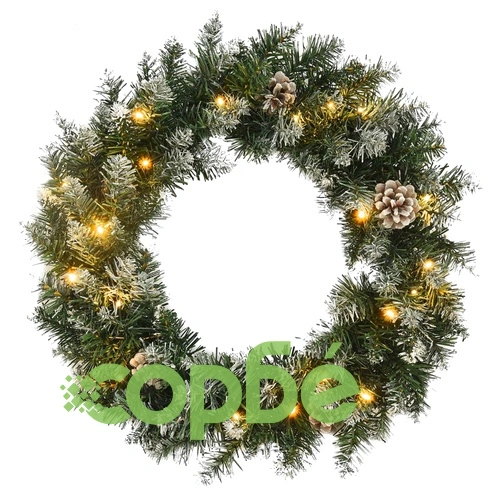 Коледен венец с LED светлини зелен 60 см PVC ➤ топ цена ➤ sorbe.bg