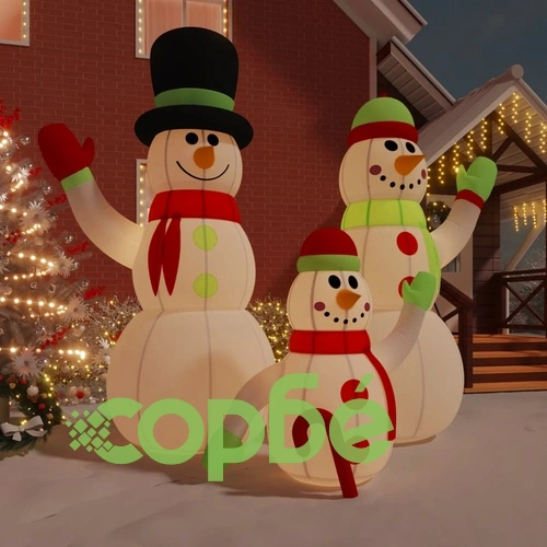 Семейство надуваеми снежни човеци с LED, 500 см ➤ топ цена ➤ sorbe.bg