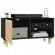 ТВ шкаф, черен, 80x30x40 см, бор масив и естествен ратан