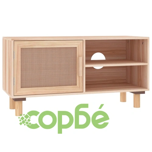 ТВ шкаф, кафяв, 80x30x40 см, бор масив и естествен ратан ➤ топ цена ➤ sorbe.bg