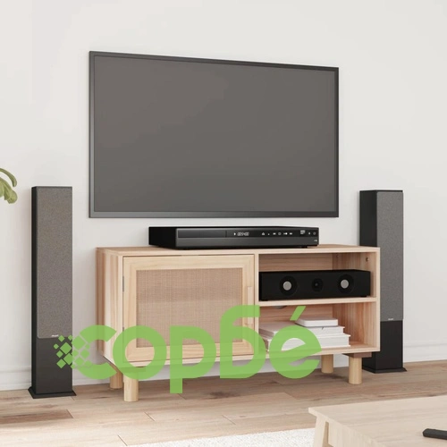 ТВ шкаф, кафяв, 80x30x40 см, бор масив и естествен ратан ➤ топ цена ➤ sorbe.bg