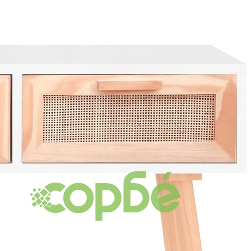 Конзолна маса, бяла, 105x30x75 см, бор масив и естествен ратан ➤ топ цена ➤ sorbe.bg