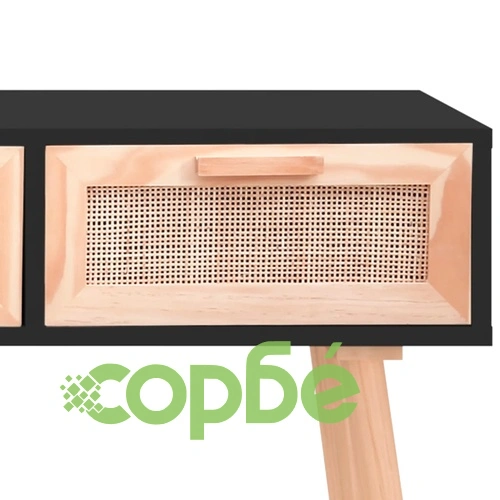 Конзолна маса, черна, 105x30x75 см, бор масив и естествен ратан ➤ топ цена ➤ sorbe.bg