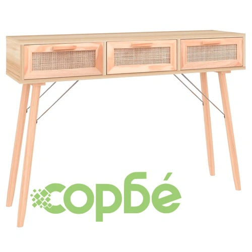 Конзолна маса кафява 105x30x75 см бор масив и естествен ратан ➤ топ цена ➤ sorbe.bg