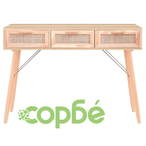 Конзолна маса кафява 105x30x75 см бор масив и естествен ратан ➤ топ цена ➤ sorbe.bg