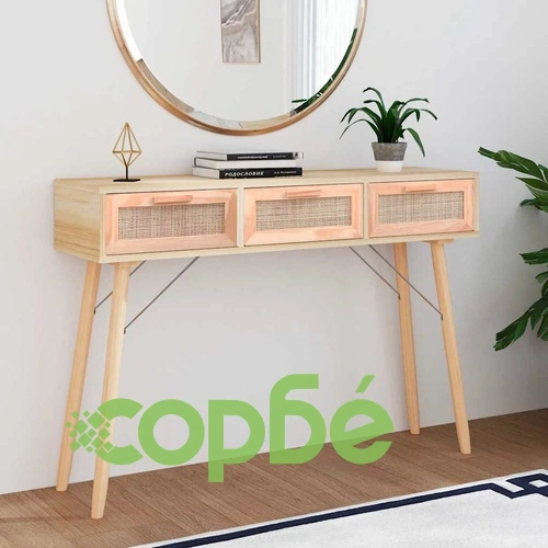 Конзолна маса кафява 105x30x75 см бор масив и естествен ратан ➤ топ цена ➤ sorbe.bg