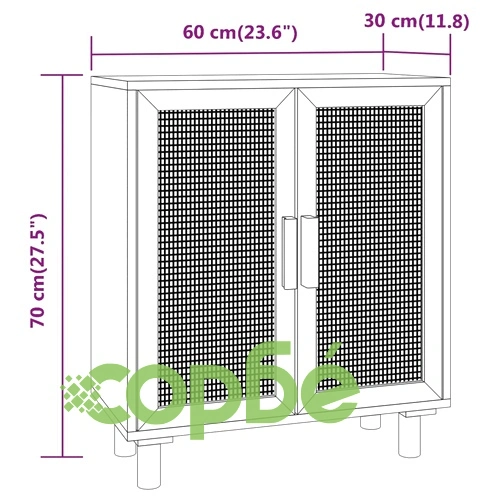 Сайдборд, кафяв, 60x30x70 см, бор масив и естествен ратан ➤ топ цена ➤ sorbe.bg