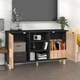 Сайдборд, черен, 105x30x60 см, бор масив и естествен ратан