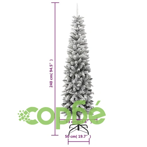 Изкуствена тънка коледна елха с флокиран сняг 240 cm PVC&PE ➤ топ цена ➤ sorbe.bg
