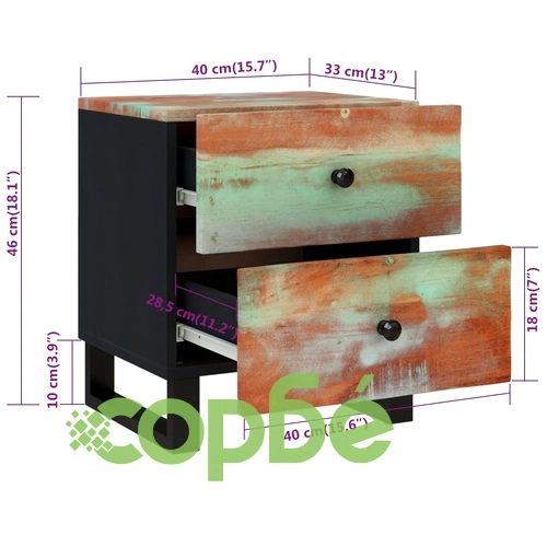 Нощно шкафче 40x33x46 см регенерирано дърво масив ➤ топ цена ➤ sorbe.bg