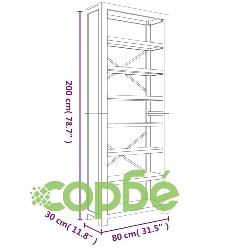 Библиотека със 7 рафта, 80x30x200 см, акациево дърво масив ➤ топ цена ➤ sorbe.bg