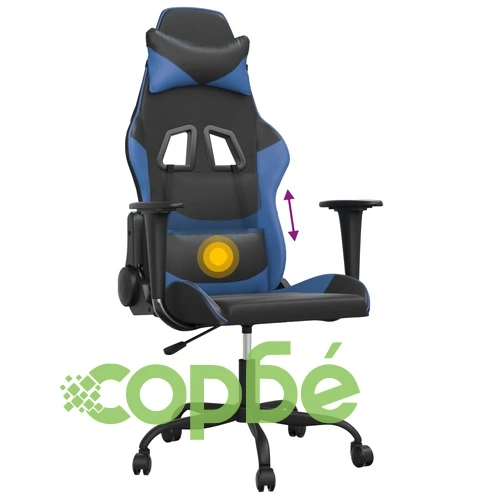 Масажен гейминг стол, черно и синьо, изкуствена кожа ➤ топ цена ➤ sorbe.bg