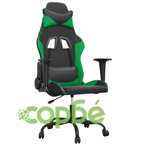 Масажен гейминг стол, черно и зелено, изкуствена кожа ➤ топ цена ➤ sorbe.bg