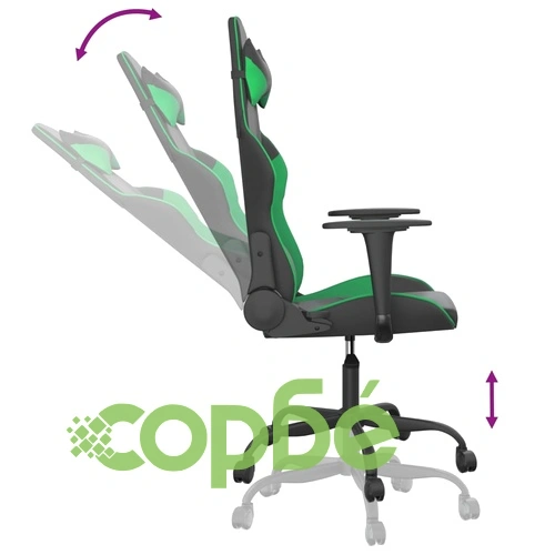 Масажен гейминг стол, черно и зелено, изкуствена кожа ➤ топ цена ➤ sorbe.bg