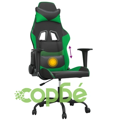 Масажен гейминг стол, черно и зелено, изкуствена кожа ➤ топ цена ➤ sorbe.bg