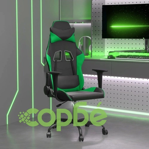 Масажен гейминг стол, черно и зелено, изкуствена кожа ➤ топ цена ➤ sorbe.bg