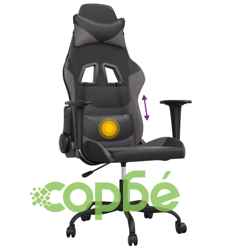 Масажен гейминг стол, черно и сиво, изкуствена кожа ➤ топ цена ➤ sorbe.bg