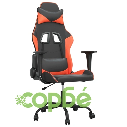 Масажен гейминг стол, черно и оранжево, изкуствена кожа ➤ топ цена ➤ sorbe.bg