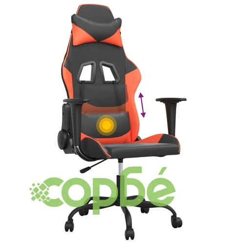 Масажен гейминг стол, черно и оранжево, изкуствена кожа ➤ топ цена ➤ sorbe.bg