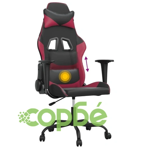 Масажен гейминг стол, черно и виненочервено, изкуствена кожа ➤ топ цена ➤ sorbe.bg