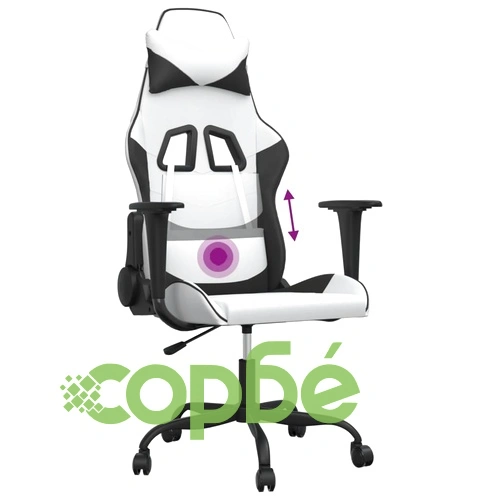 Масажен гейминг стол, бяло и черно, изкуствена кожа ➤ топ цена ➤ sorbe.bg