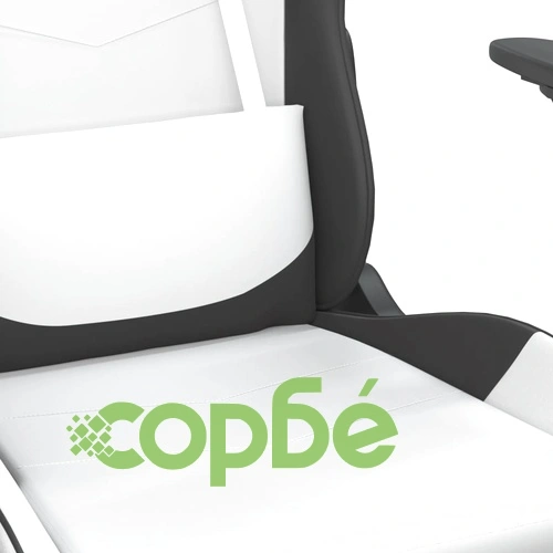 Масажен гейминг стол, бяло и черно, изкуствена кожа ➤ топ цена ➤ sorbe.bg