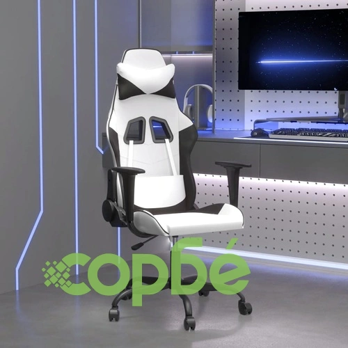 Масажен гейминг стол, бяло и черно, изкуствена кожа ➤ топ цена ➤ sorbe.bg