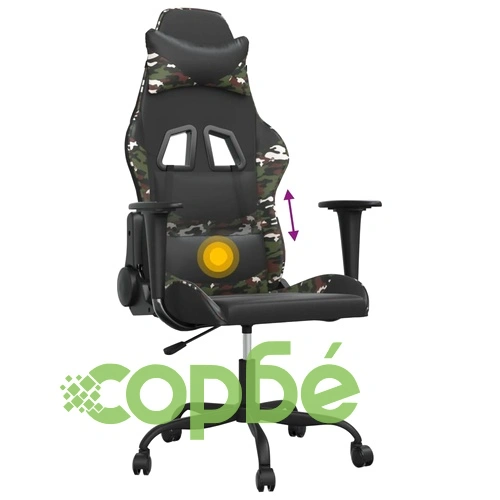 Масажен гейминг стол, черно и камуфлаж, изкуствена кожа ➤ топ цена ➤ sorbe.bg