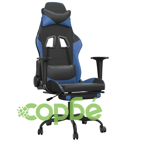 Масажен гейминг стол с опора за крака черно-син изкуствена кожа ➤ топ цена ➤ sorbe.bg