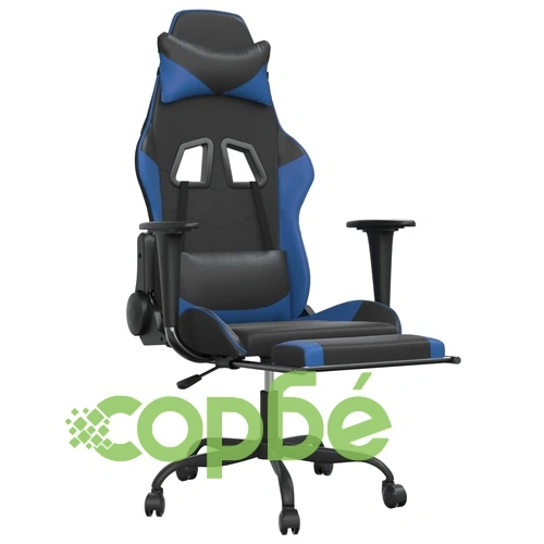 Масажен гейминг стол с опора за крака черно-син изкуствена кожа ➤ топ цена ➤ sorbe.bg