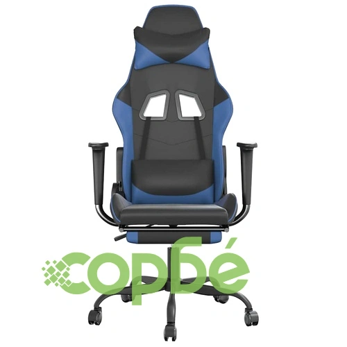 Масажен гейминг стол с опора за крака черно-син изкуствена кожа ➤ топ цена ➤ sorbe.bg