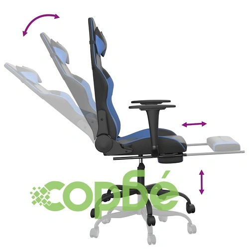 Масажен гейминг стол с опора за крака черно-син изкуствена кожа ➤ топ цена ➤ sorbe.bg