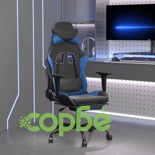 Масажен гейминг стол с опора за крака черно-син изкуствена кожа ➤ топ цена ➤ sorbe.bg