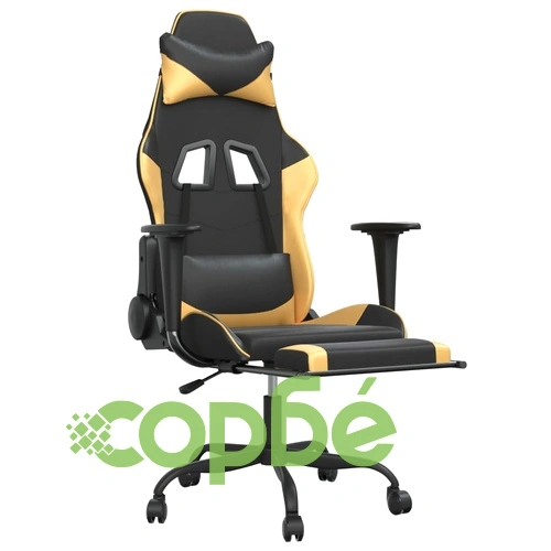 Масажен гейминг стол с подложка черно/златисто изкуствена кожа ➤ топ цена ➤ sorbe.bg