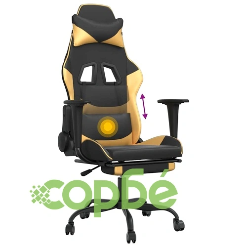 Масажен гейминг стол с подложка черно/златисто изкуствена кожа ➤ топ цена ➤ sorbe.bg