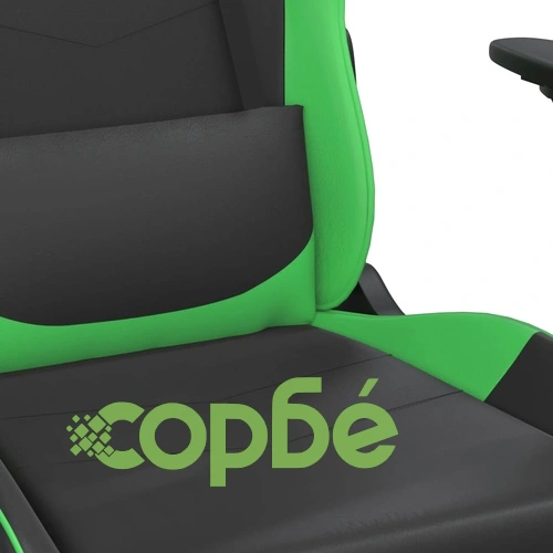 Масажен гейминг стол с подложка черно и зелено изкуствена кожа ➤ топ цена ➤ sorbe.bg