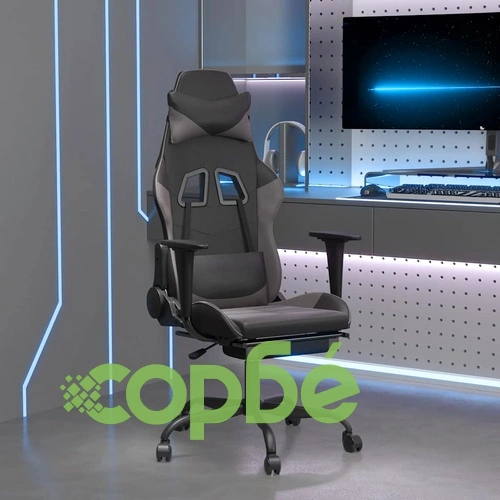 Масажен гейминг стол с подложка черно и cиво изкуствена кожа ➤ топ цена ➤ sorbe.bg