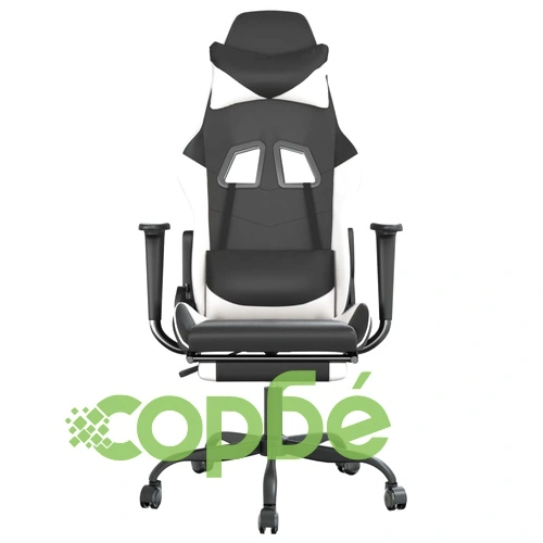 Масажен гейминг стол с опора за крака черно-бял изкуствена кожа ➤ топ цена ➤ sorbe.bg