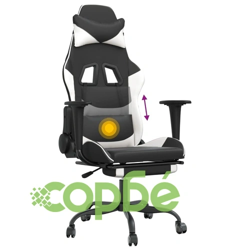 Масажен гейминг стол с опора за крака черно-бял изкуствена кожа ➤ топ цена ➤ sorbe.bg