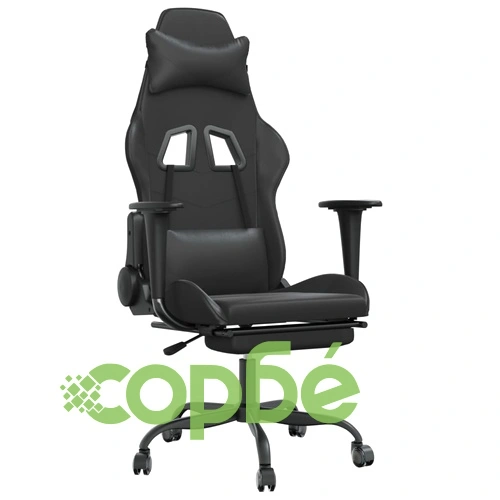 Масажен гейминг стол с опора за крака, черен, изкуствена кожа ➤ топ цена ➤ sorbe.bg