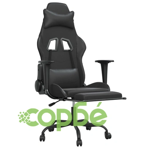 Масажен гейминг стол с опора за крака, черен, изкуствена кожа ➤ топ цена ➤ sorbe.bg