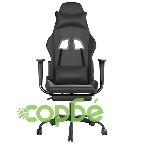 Масажен гейминг стол с опора за крака, черен, изкуствена кожа ➤ топ цена ➤ sorbe.bg