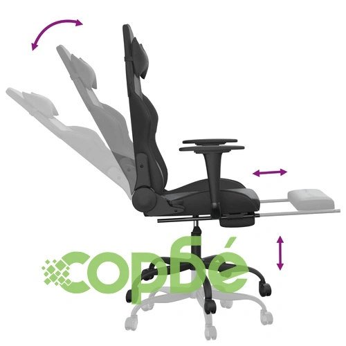 Масажен гейминг стол с опора за крака, черен, изкуствена кожа ➤ топ цена ➤ sorbe.bg