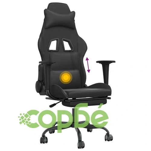 Масажен гейминг стол с опора за крака, черен, изкуствена кожа ➤ топ цена ➤ sorbe.bg